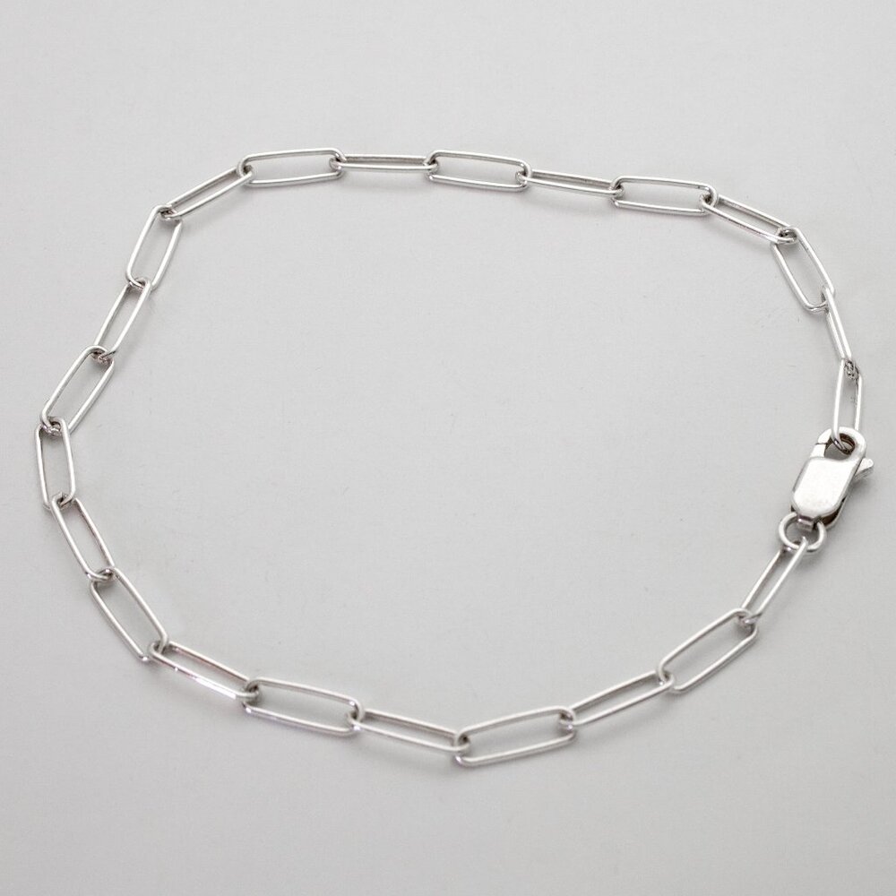 Round Link Paperclip Bracelet Real Solid 925 Sterling Silver 8.5", Stamped 925